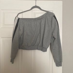 off the shoulder gray crop sweater